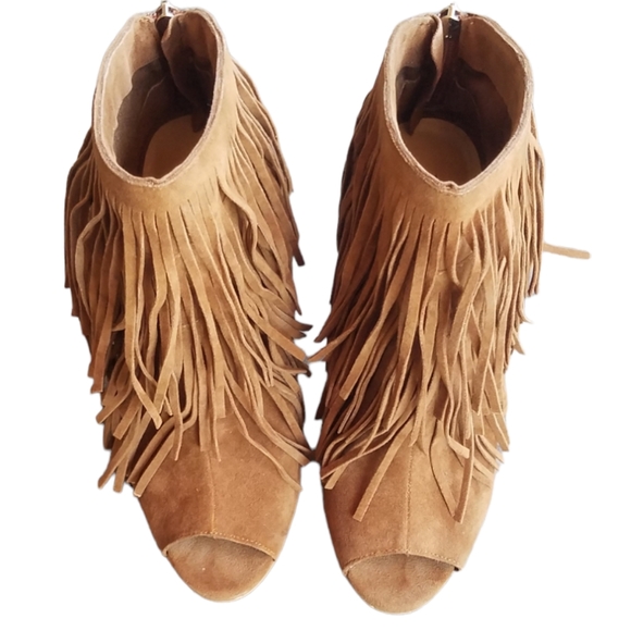 Cowboy fringe ankle booties boots shoes peekaboo toes western hobo - Picture 8 of 11